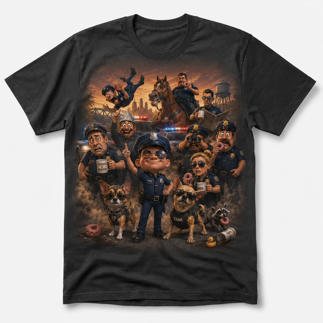 Black full Valley Police Squad character shirt